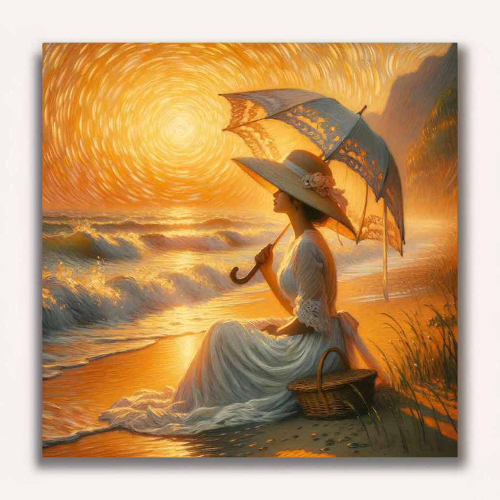 Paint by Numbers - Woman on Beach with Parasol and Hat