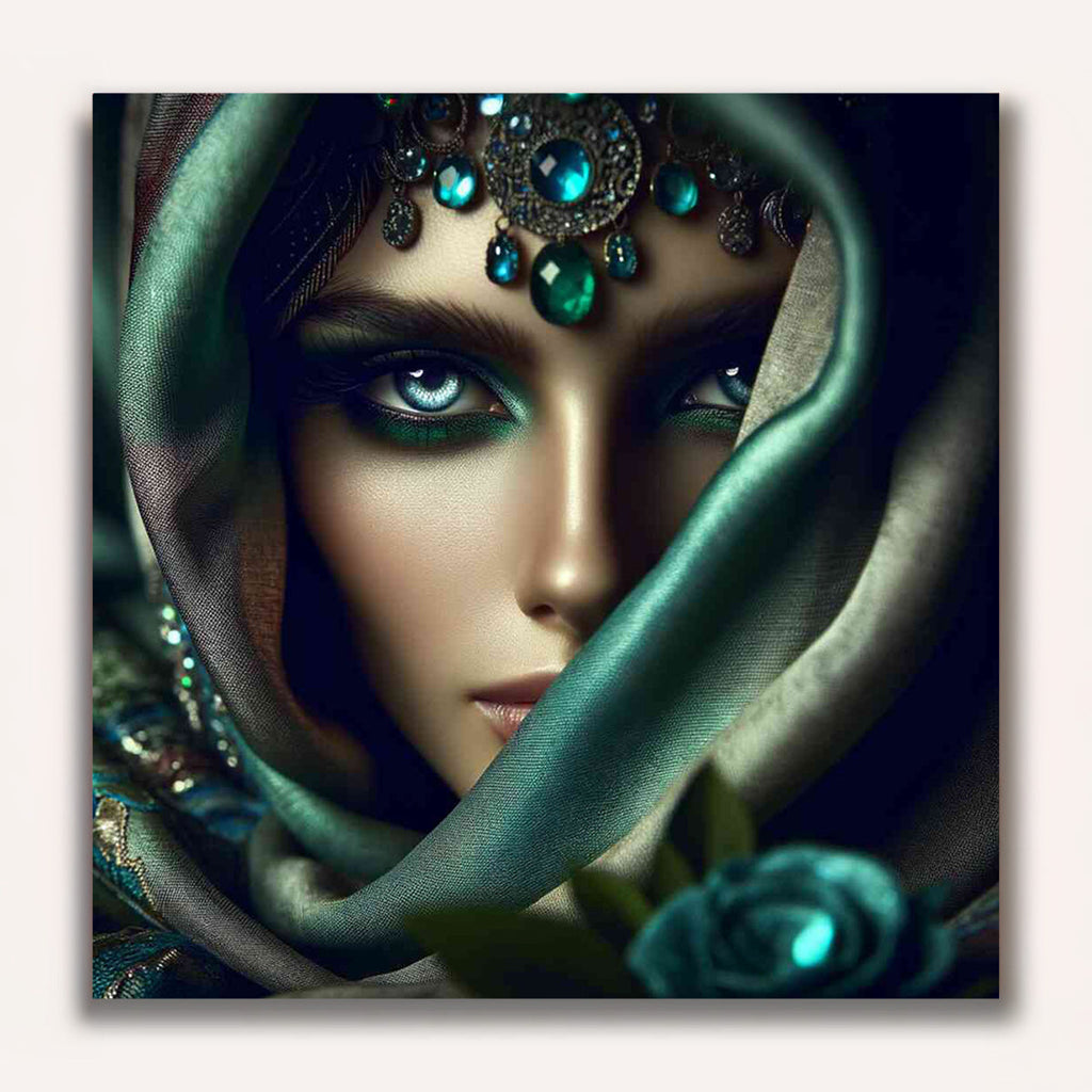 Paint by Numbers - Woman with Cloth Green and Blue