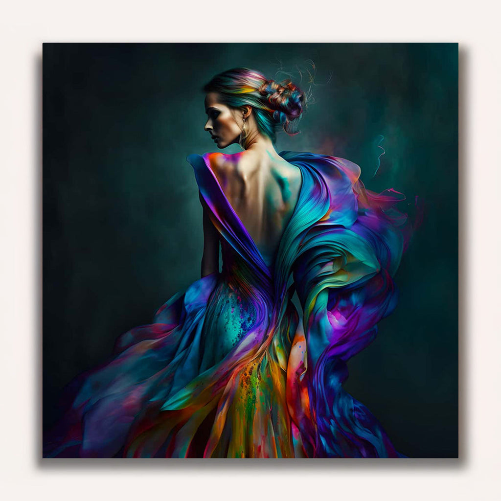Paint by Numbers - Woman with colorful dress on black background