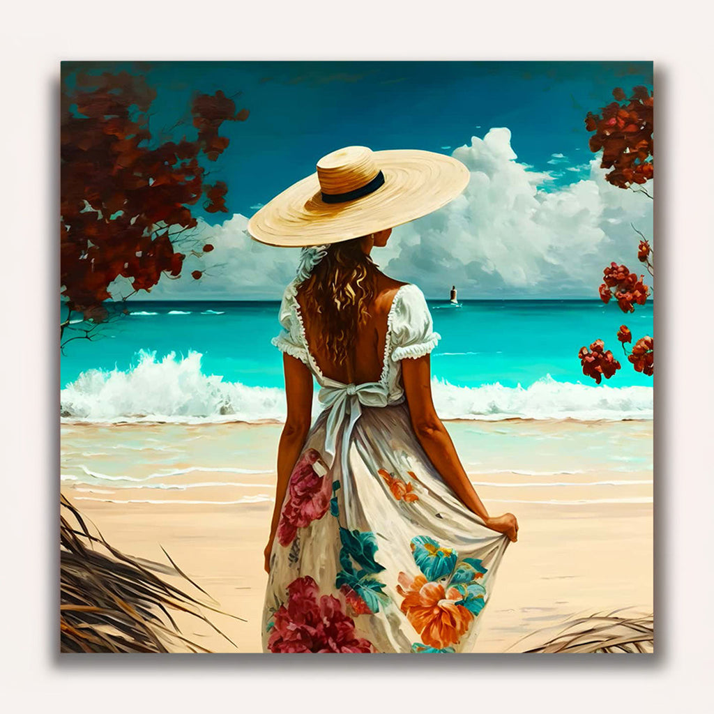 Paint by Numbers - Woman with hat on the beach
