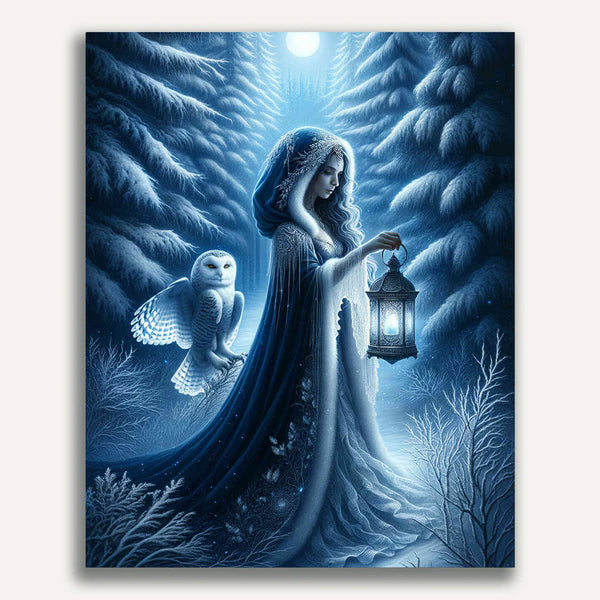 Paint by Numbers - Woman with Lantern Snow Owl