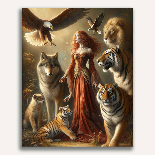 Paint by Numbers - Woman with Tiger Wolf and Lowe
