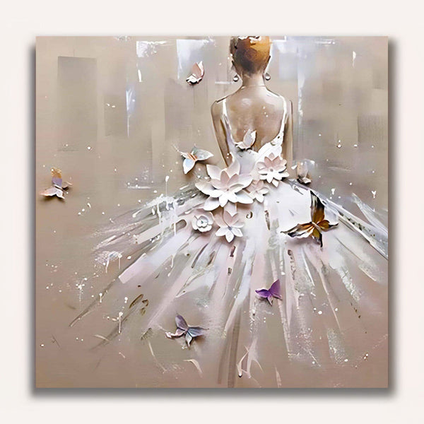 Paint by Numbers - Woman with white dress, butterflies and flowers