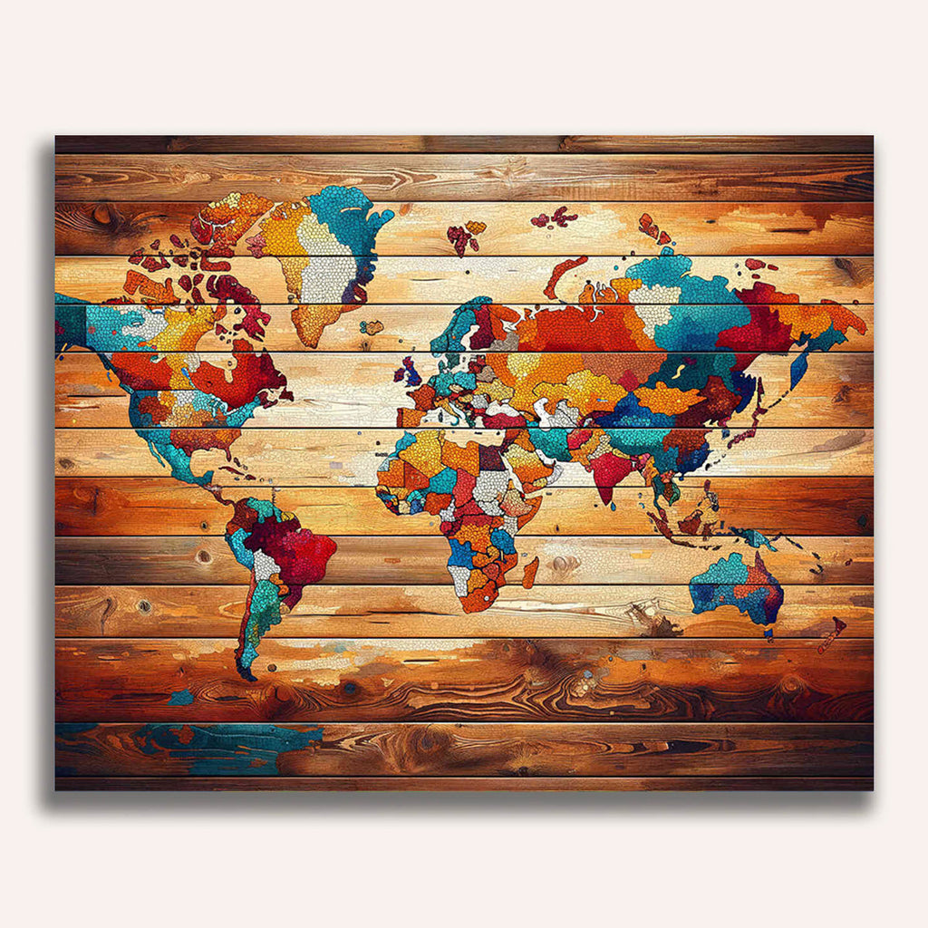 Paint by Numbers - Wooden world map