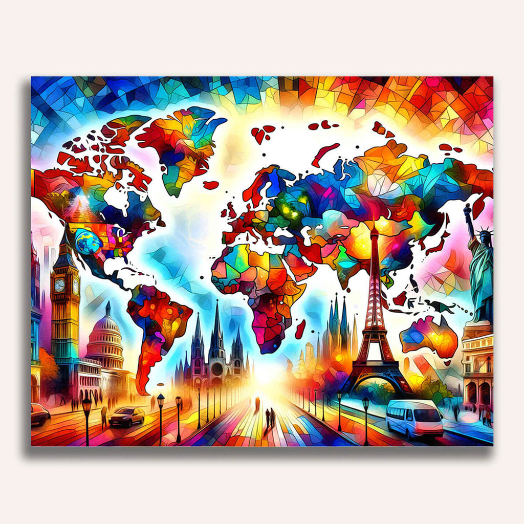 Paint by Numbers - World Map Sights Colored