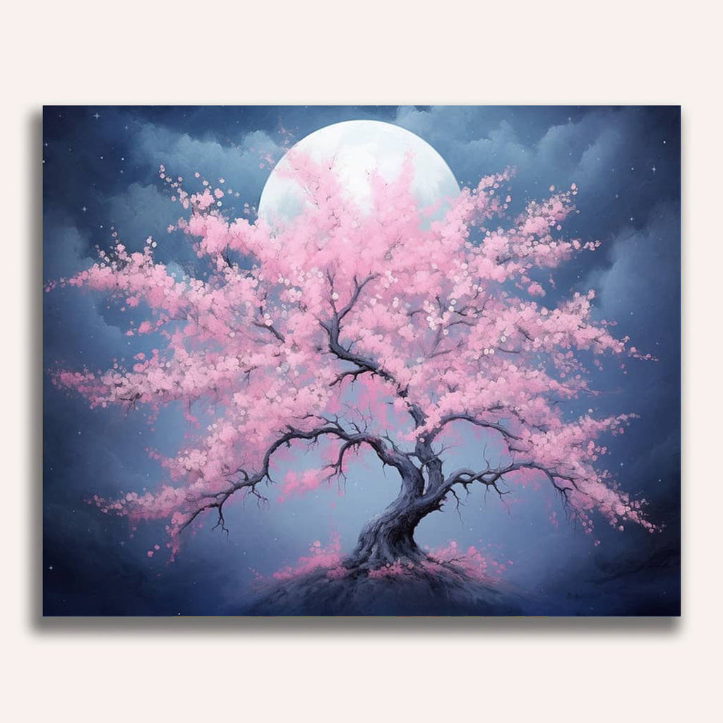 Peach blossom tree at night - Paint by Numbers