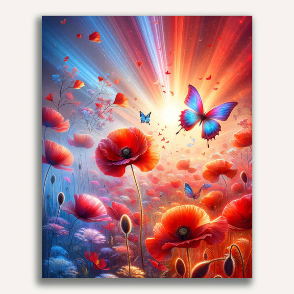 Poppies, butterfly - Paint by Numbers