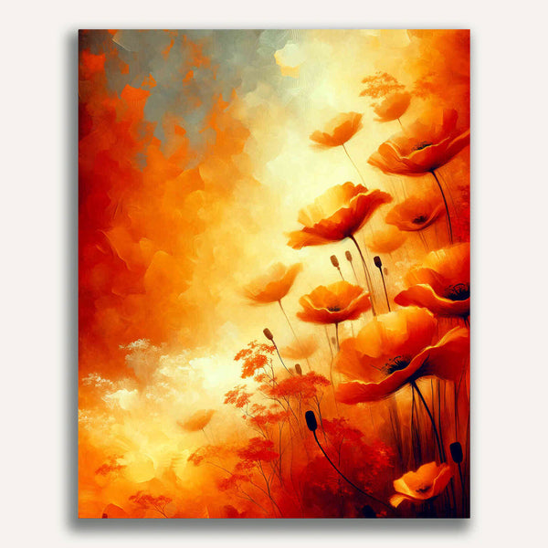 Poppies, background orange - Paint by Numbers