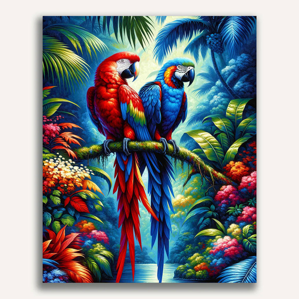 Red and blue parrot - Paint by Numbers