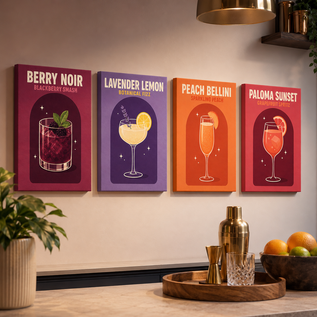 Retro cocktail, set of 4 - Mini paint by numbers
