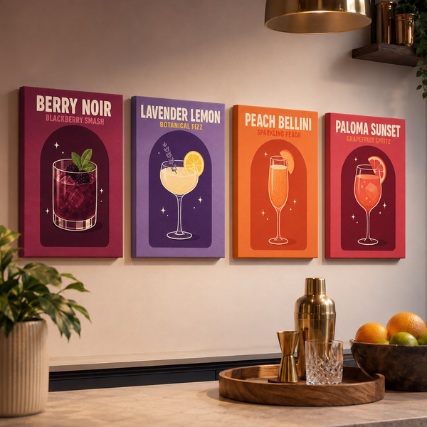 Retro cocktail, set of 4 - Mini paint by numbers