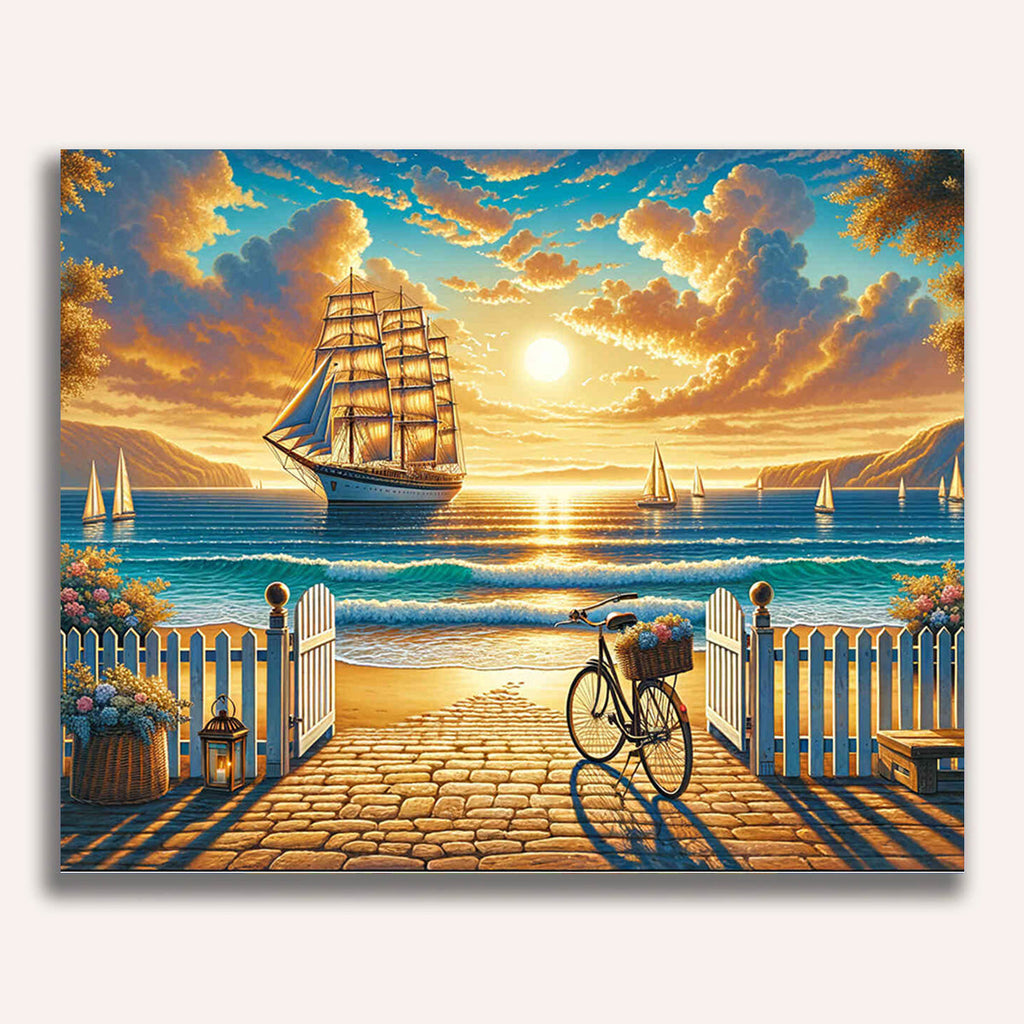 Sailing ship, bicycle - Paint by Numbers