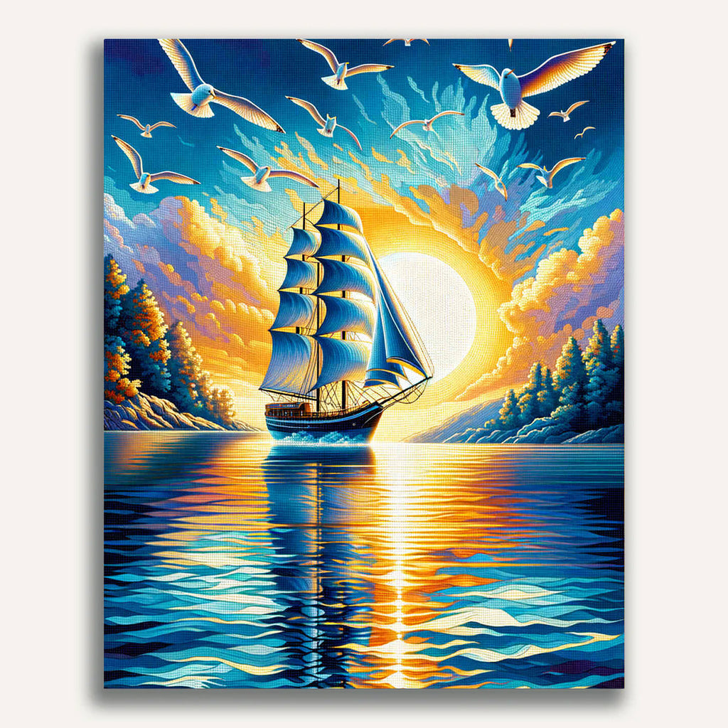 Sailboat, seagulls - Paint by Numbers
