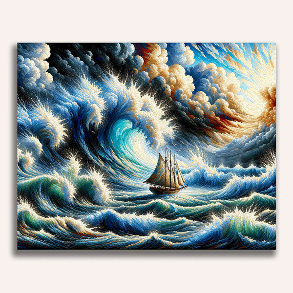 Sailboat, rough sea - Paint by Numbers