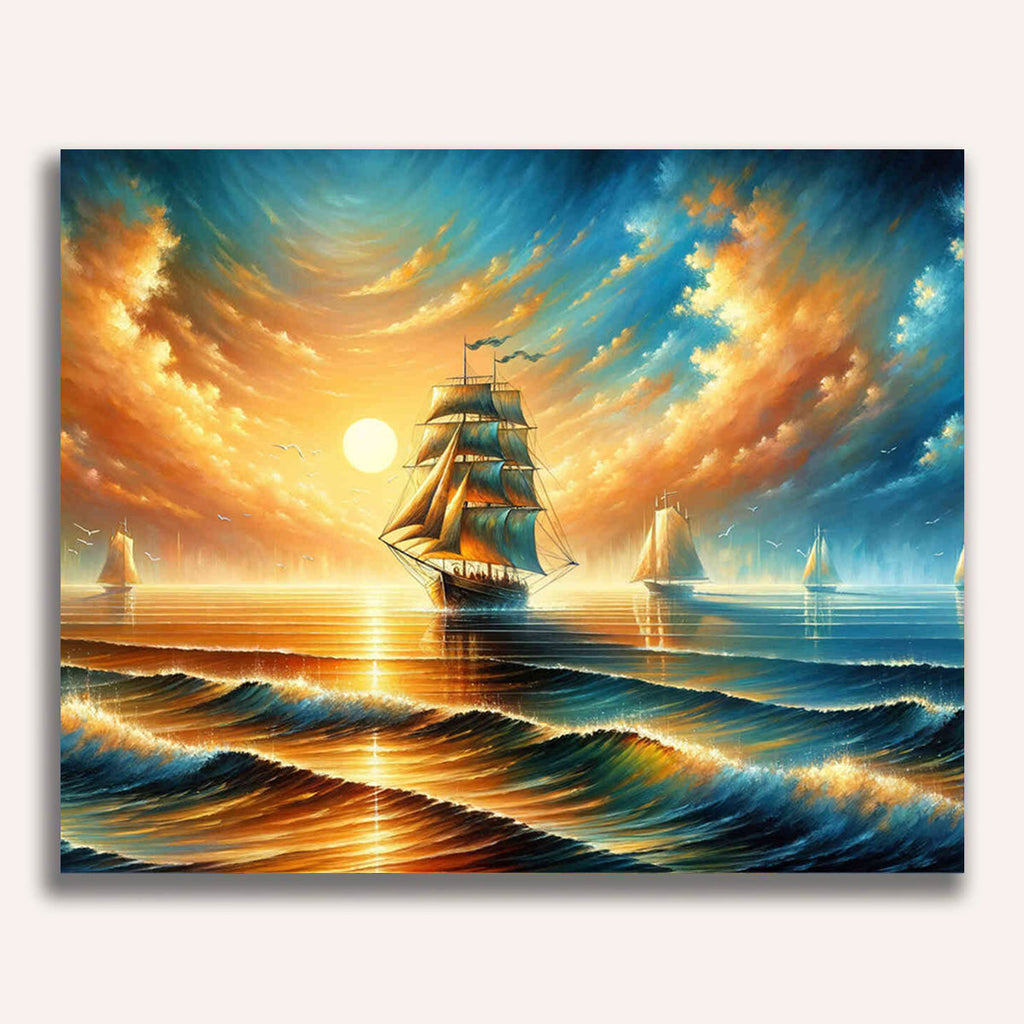 Sailing ship in the sunset - Paint by Numbers