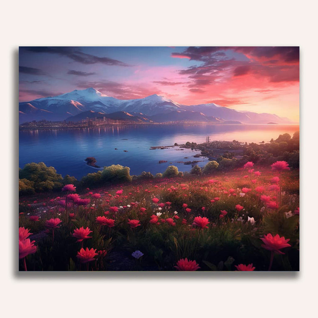 Sea of flowers, mountains - Paint by Numbers