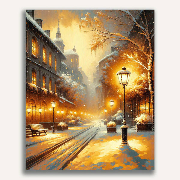 Snowy city lantern - Paint by Numbers
