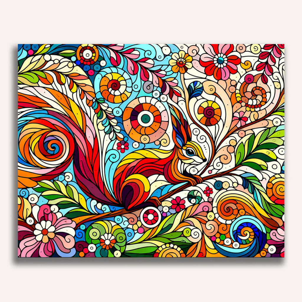 Squirrel, flowers - Paint by Numbers