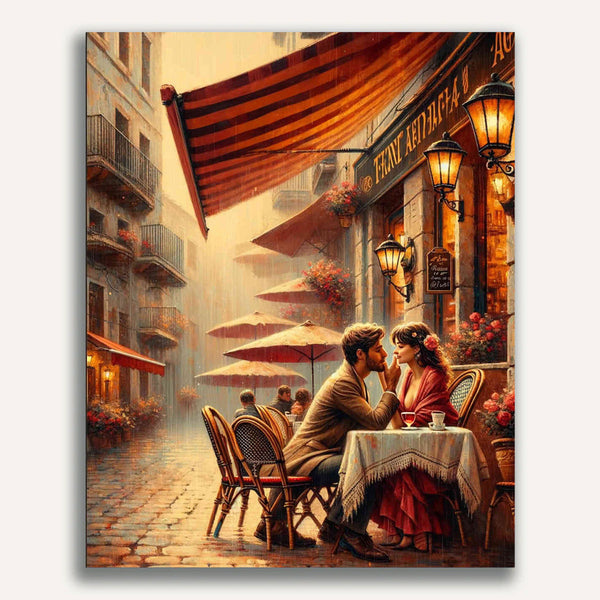 Street cafe, couple drinking wine - Paint by Numbers