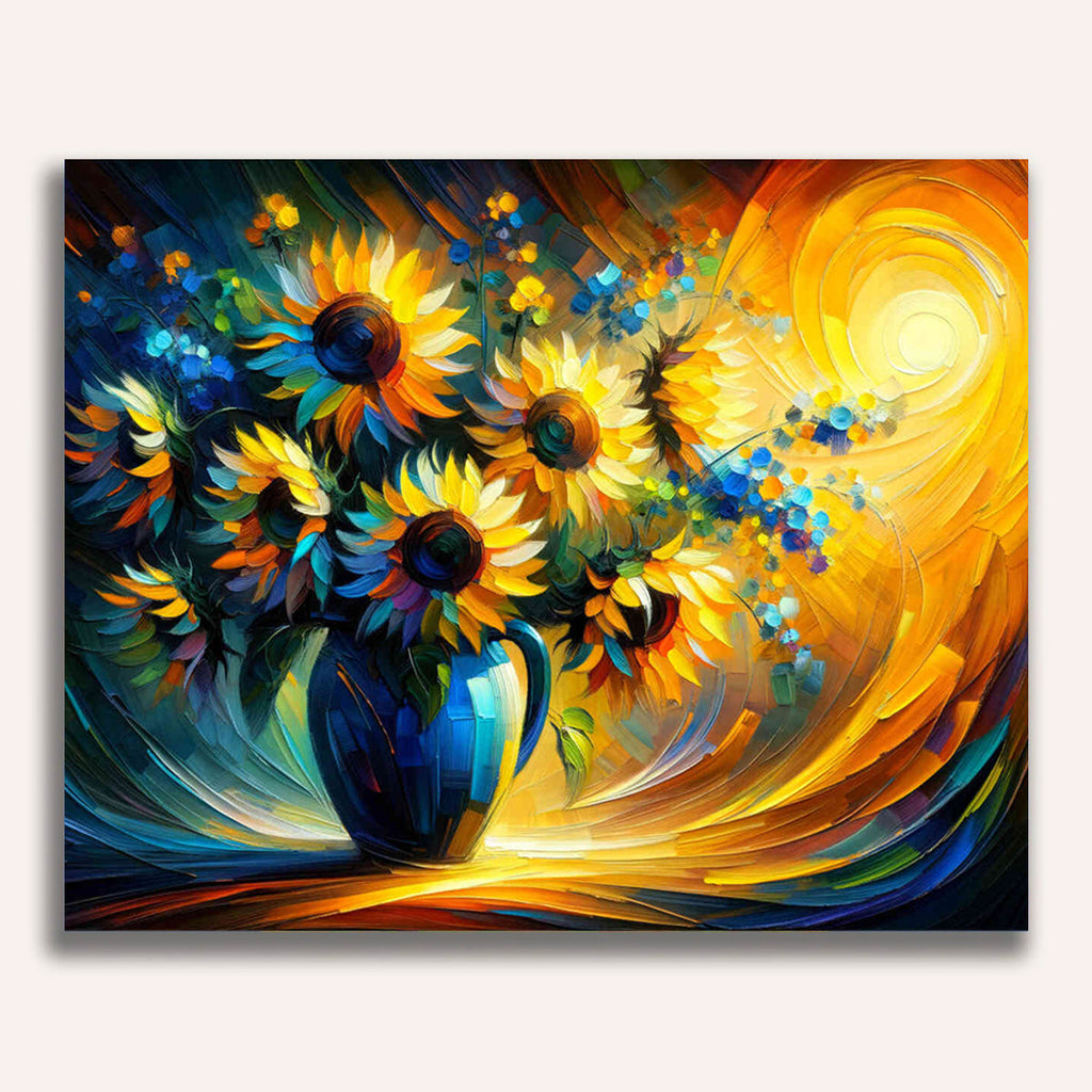 Sunflowers in blue vase - Paint by Numbers