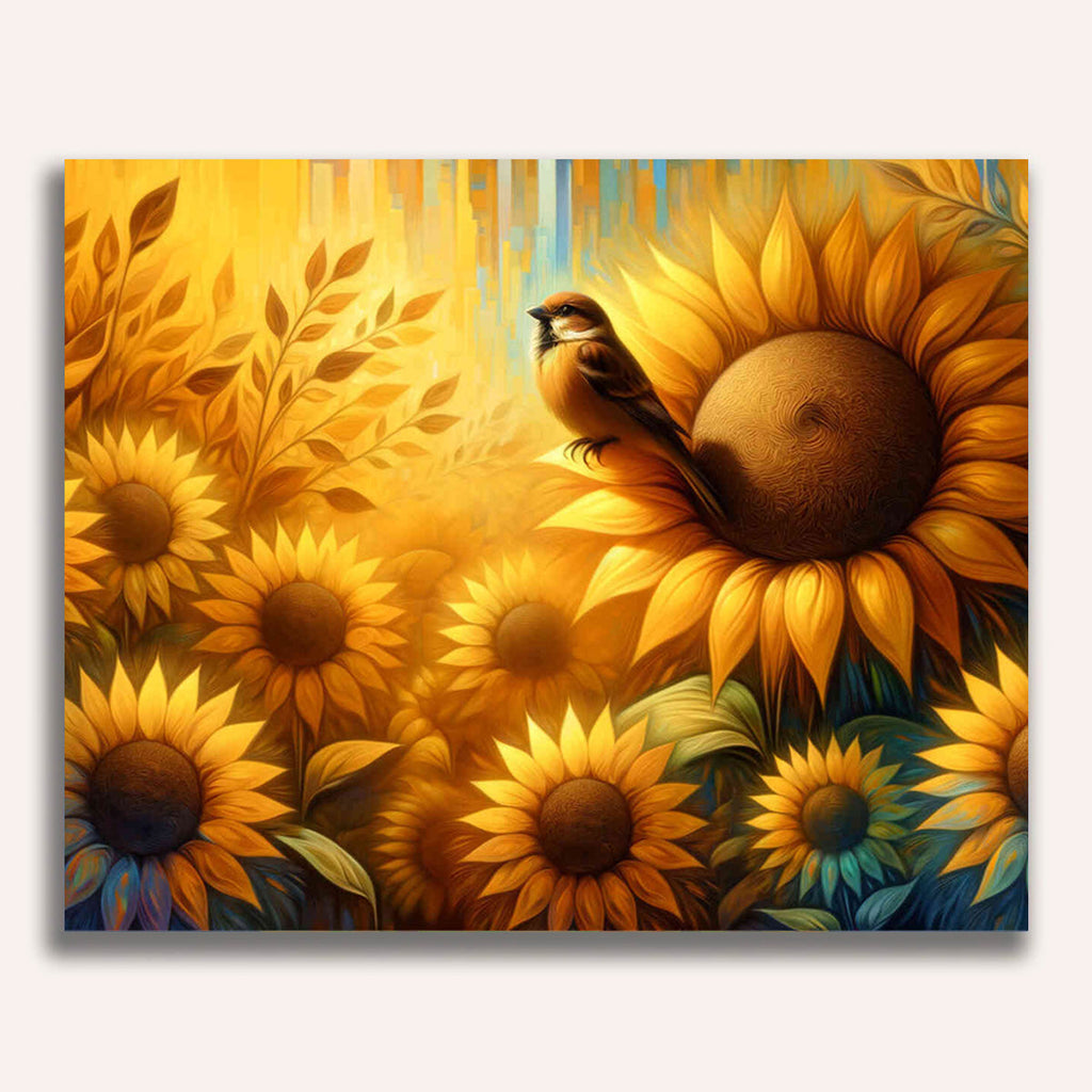 Sunflowers with bird - Paint by Numbers