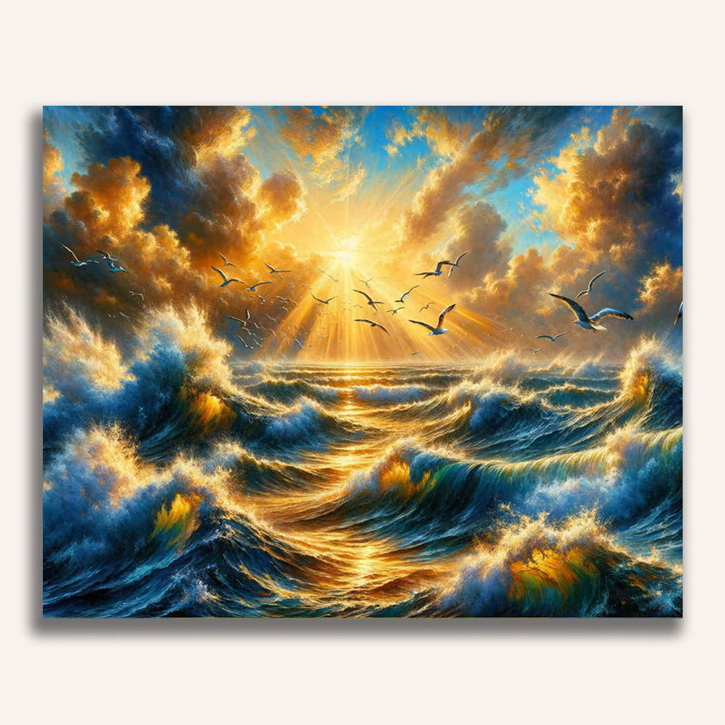 Sunrise, Rough sea - Paint by Numbers