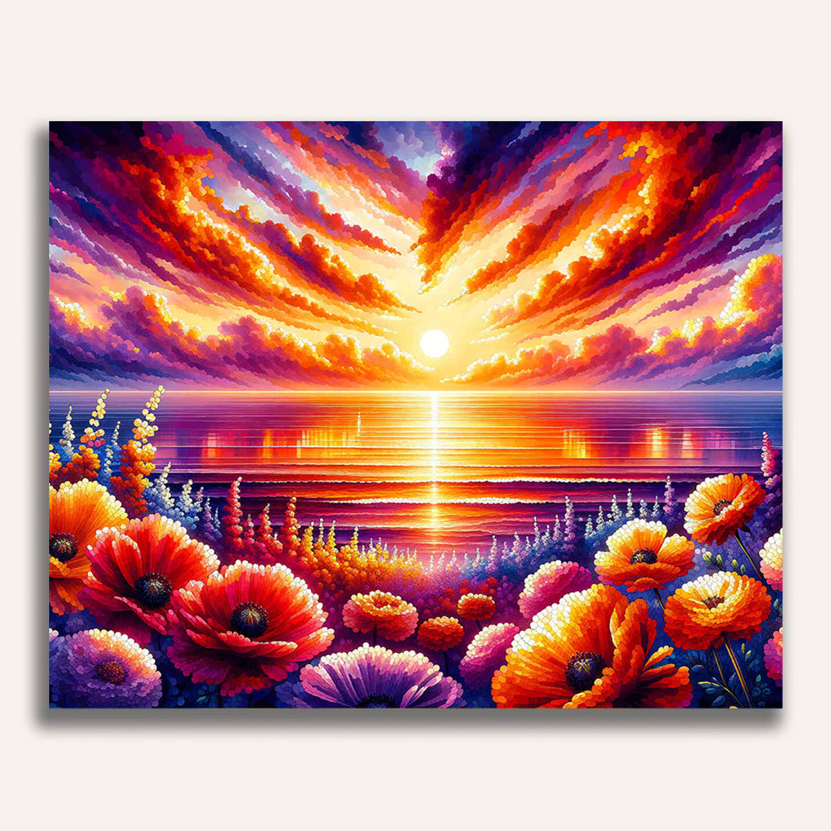 Sunset, sea with flowers - Paint by Numbers