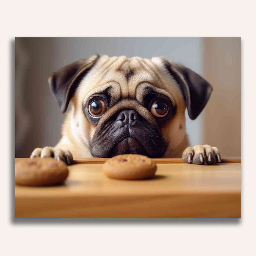 Paint by Numbers - Temptation in brown, pug is hungry