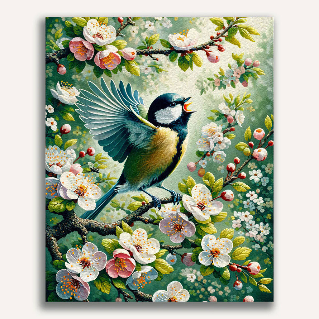 Tits in flowers - Paint by Numbers