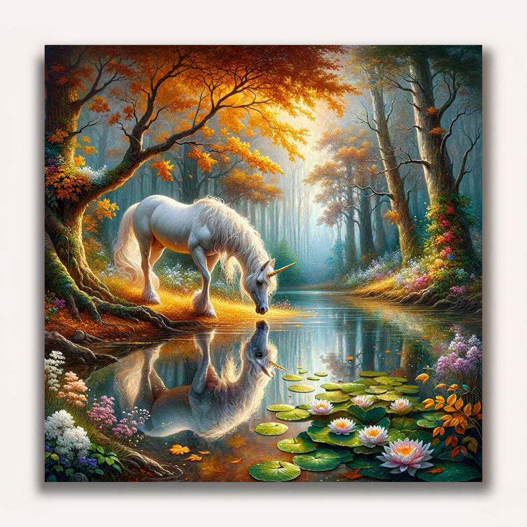 Unicorn in the forest, river - Paint by Numbers