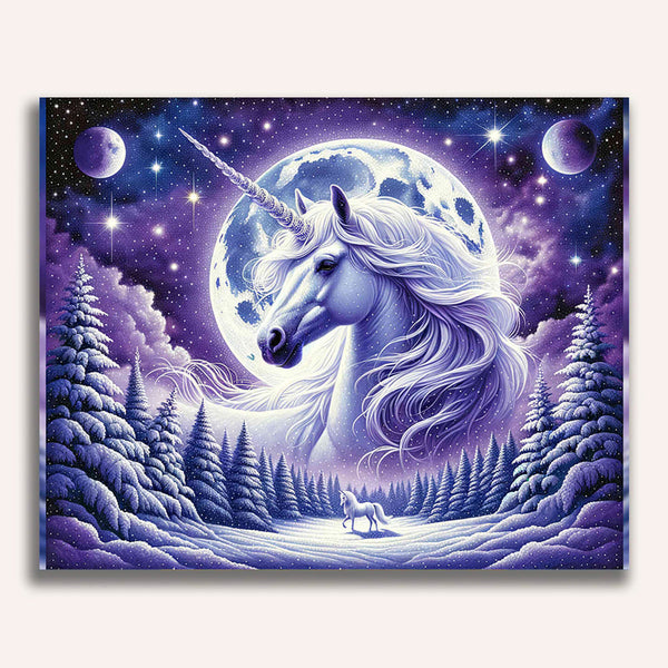 Unicorn in the snow, night - Paint by Numbers