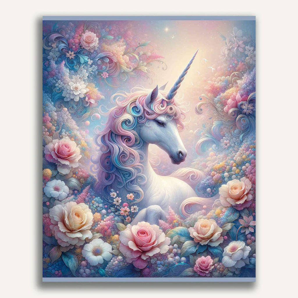 Unicorn surrounded by flowers - Paint by Numbers