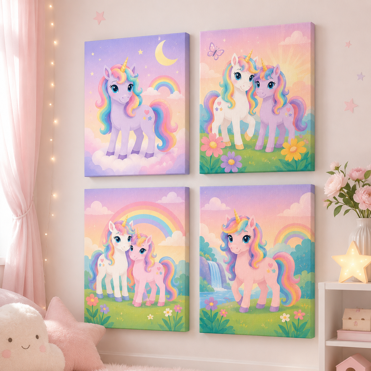 Unicorn rainbow, set of 4 - Mini paint by numbers