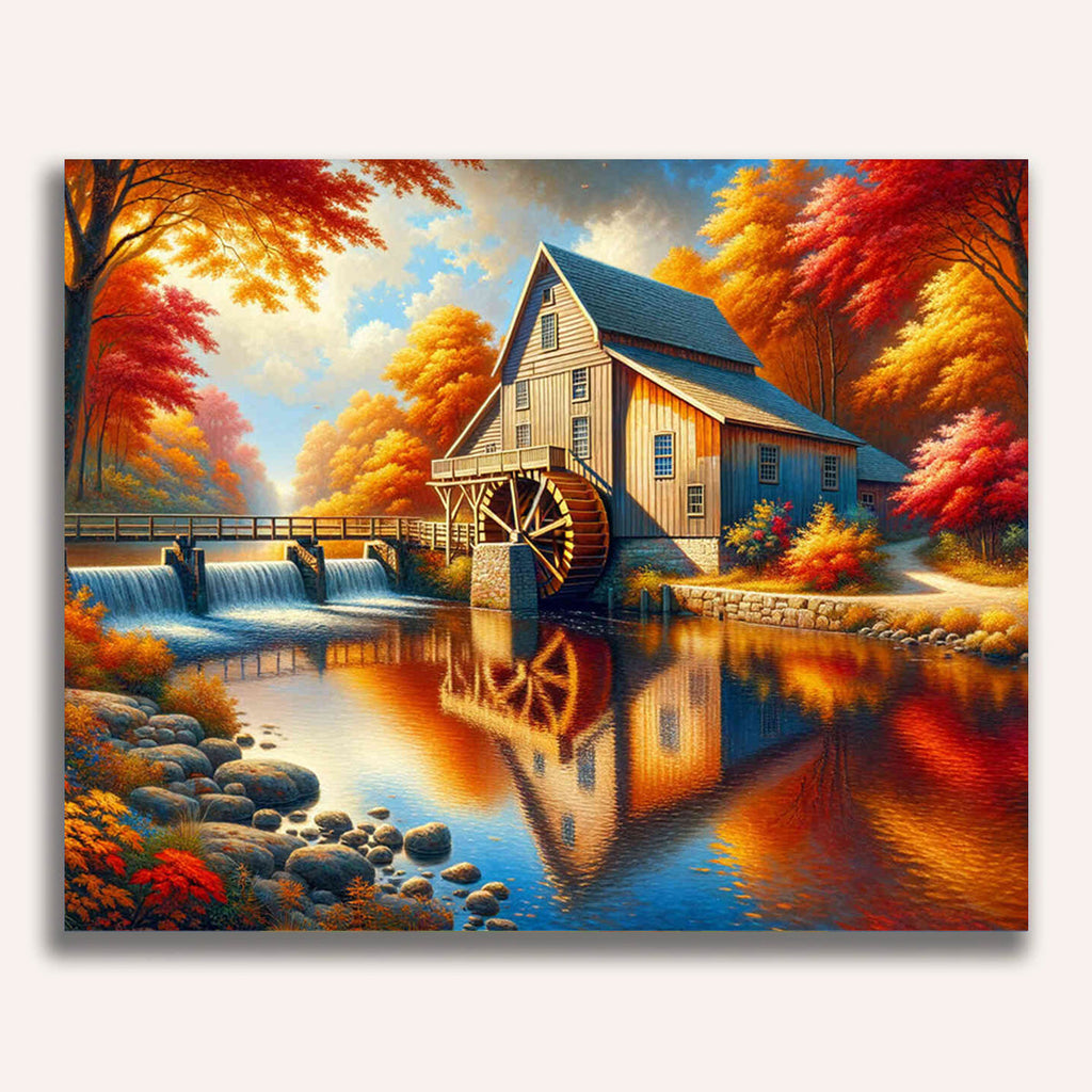 Water mill on the river - Paint by Numbers