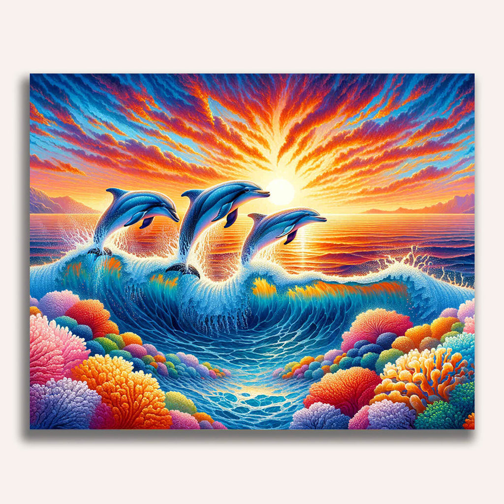 Wave with dolphins - Paint by Numbers