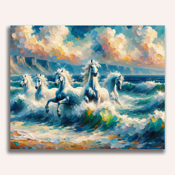 White horses, sea - Paint by Numbers