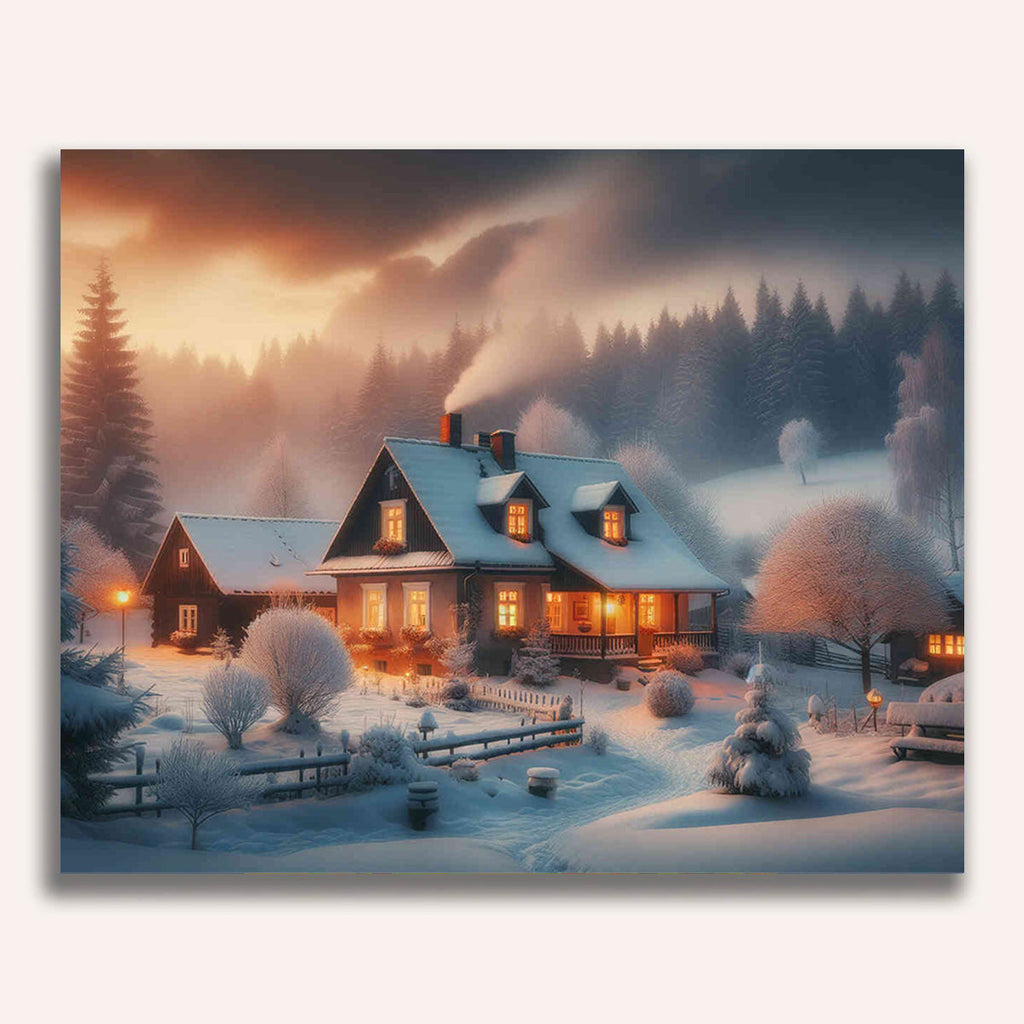 Winter landscape, houses - Paint by Numbers