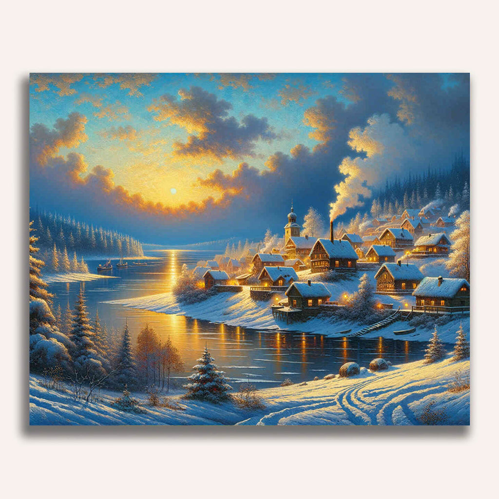 Winter landscape, village - Paint by Numbers