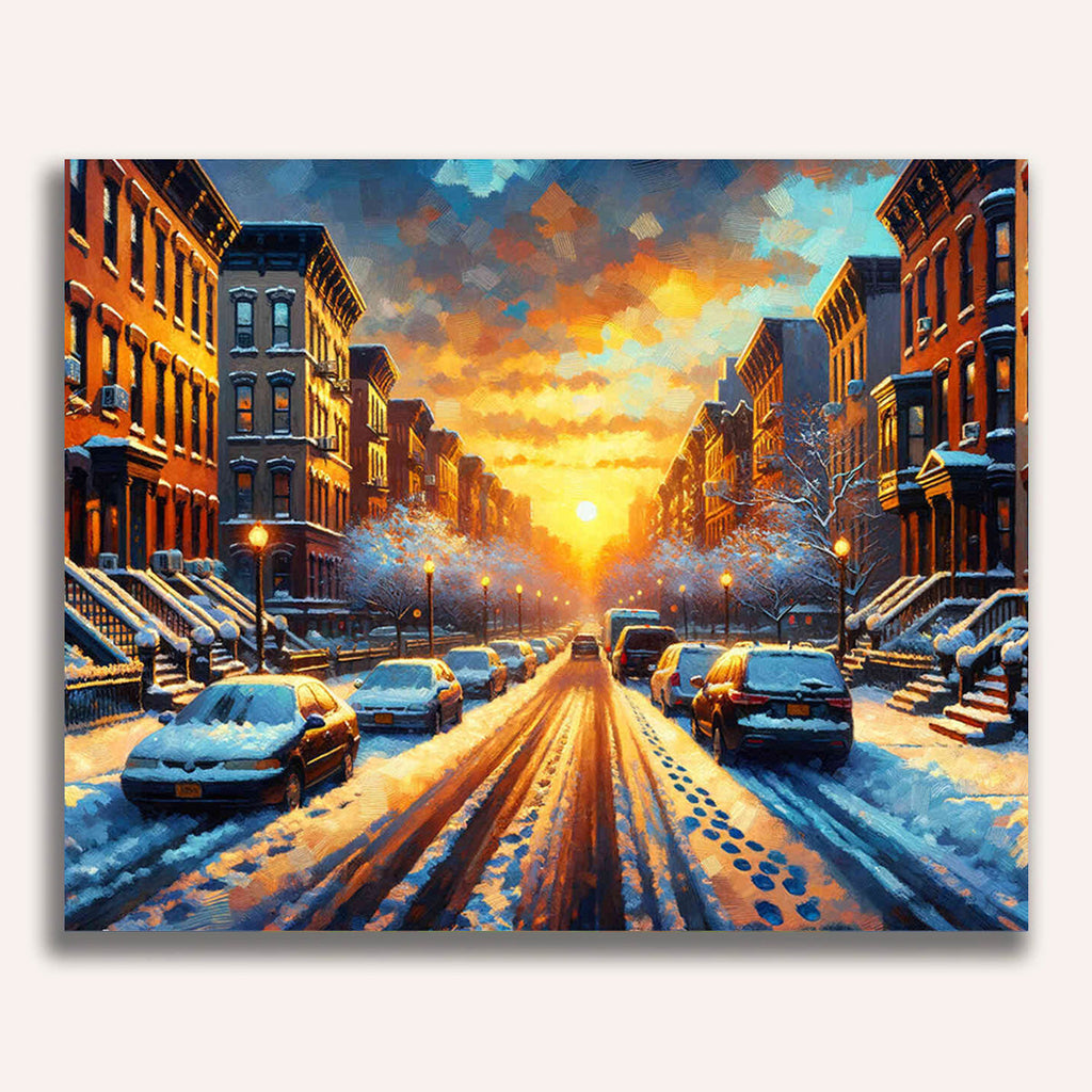 Winter landscape, streets - Paint by Numbers