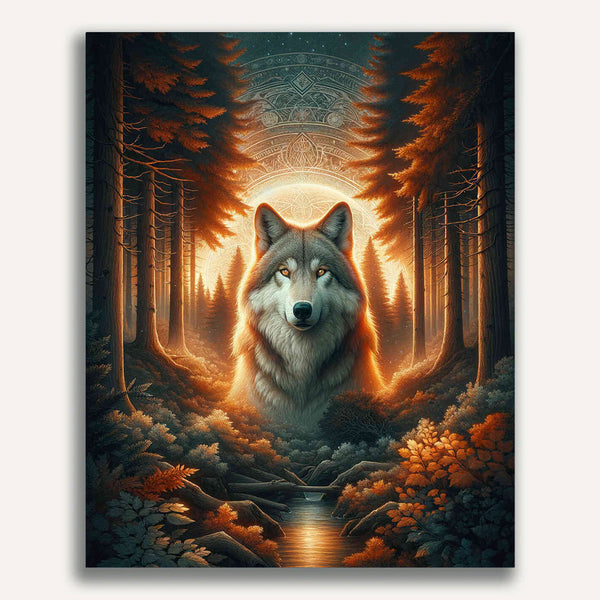 Wolf between trees - Paint by Numbers