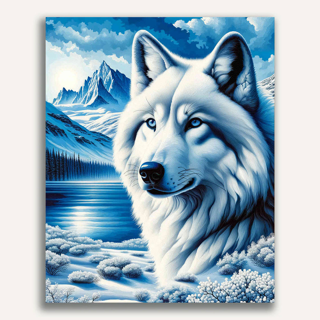 Wolf, snow with mountains - Paint by Numbers