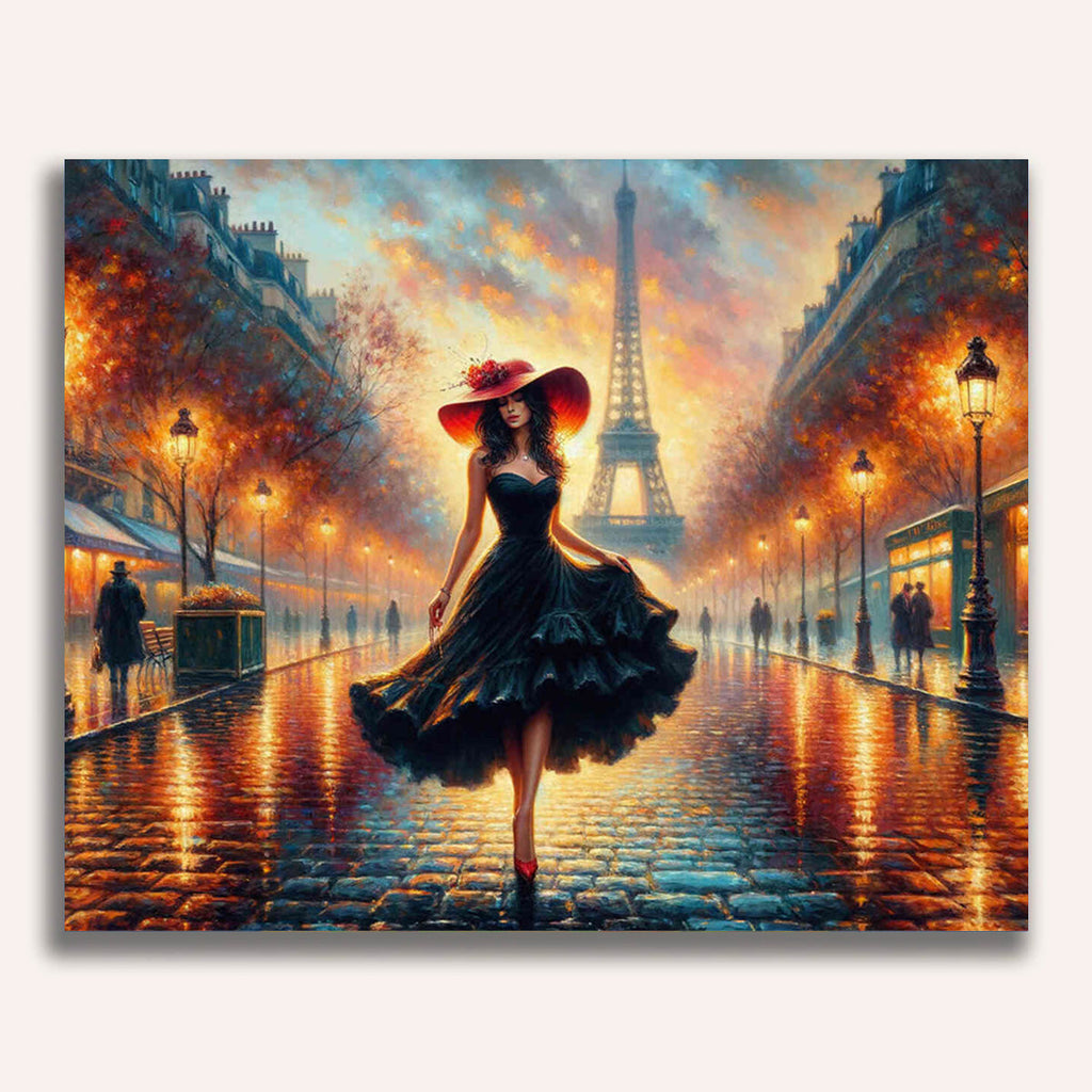 Woman walking through Paris - Paint by Numbers