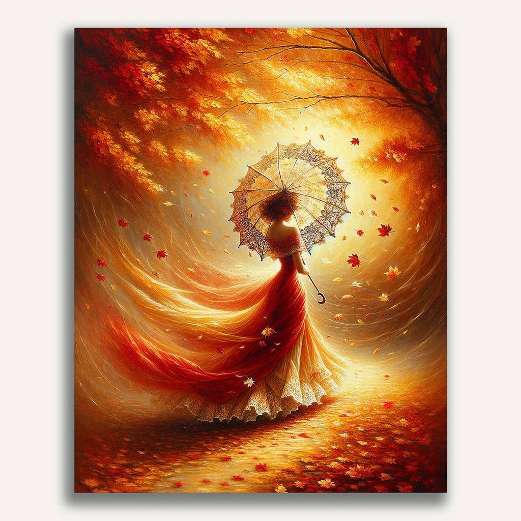 Woman with umbrella in autumn - Paint by Numbers