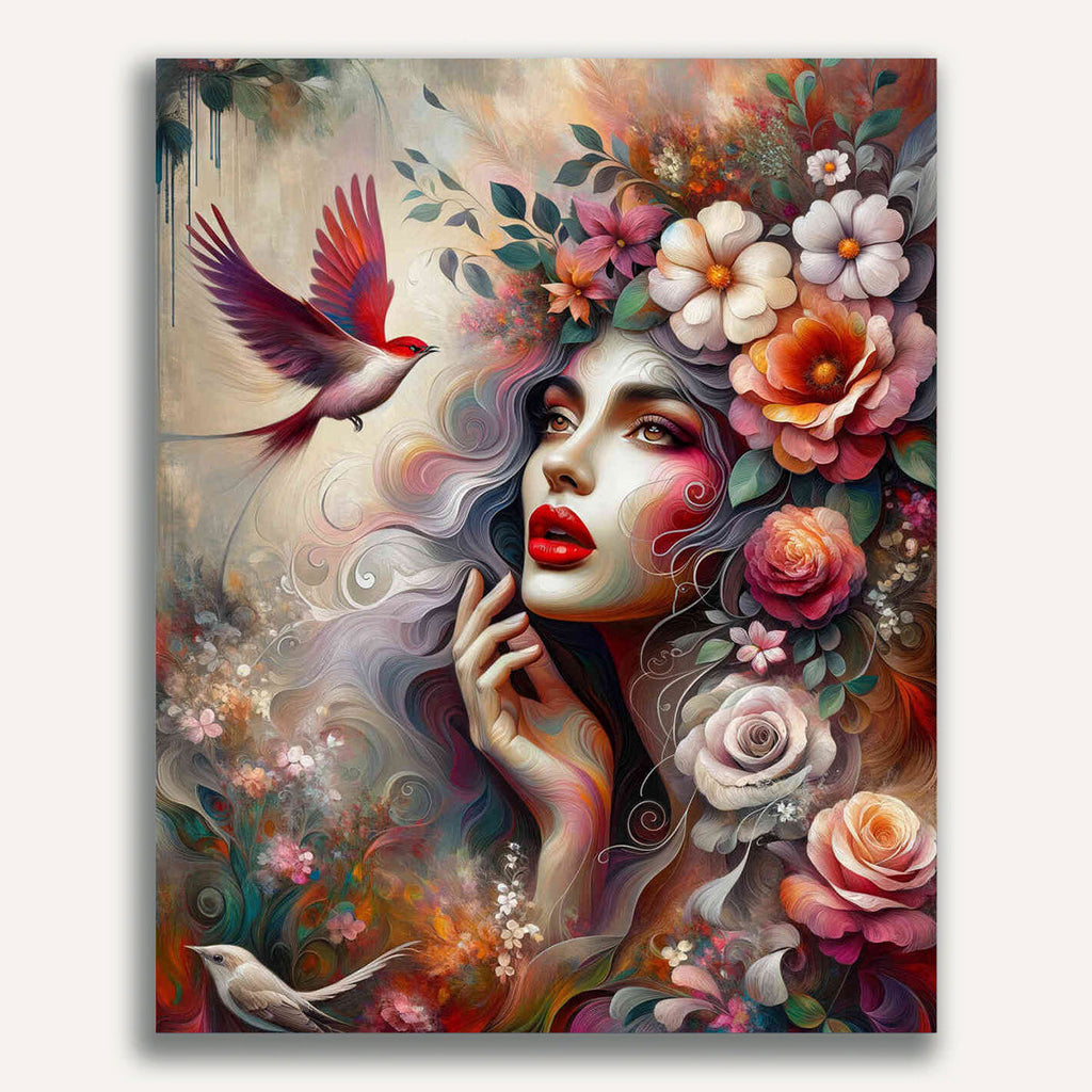 Portrait of woman with flowers - Paint by Numbers