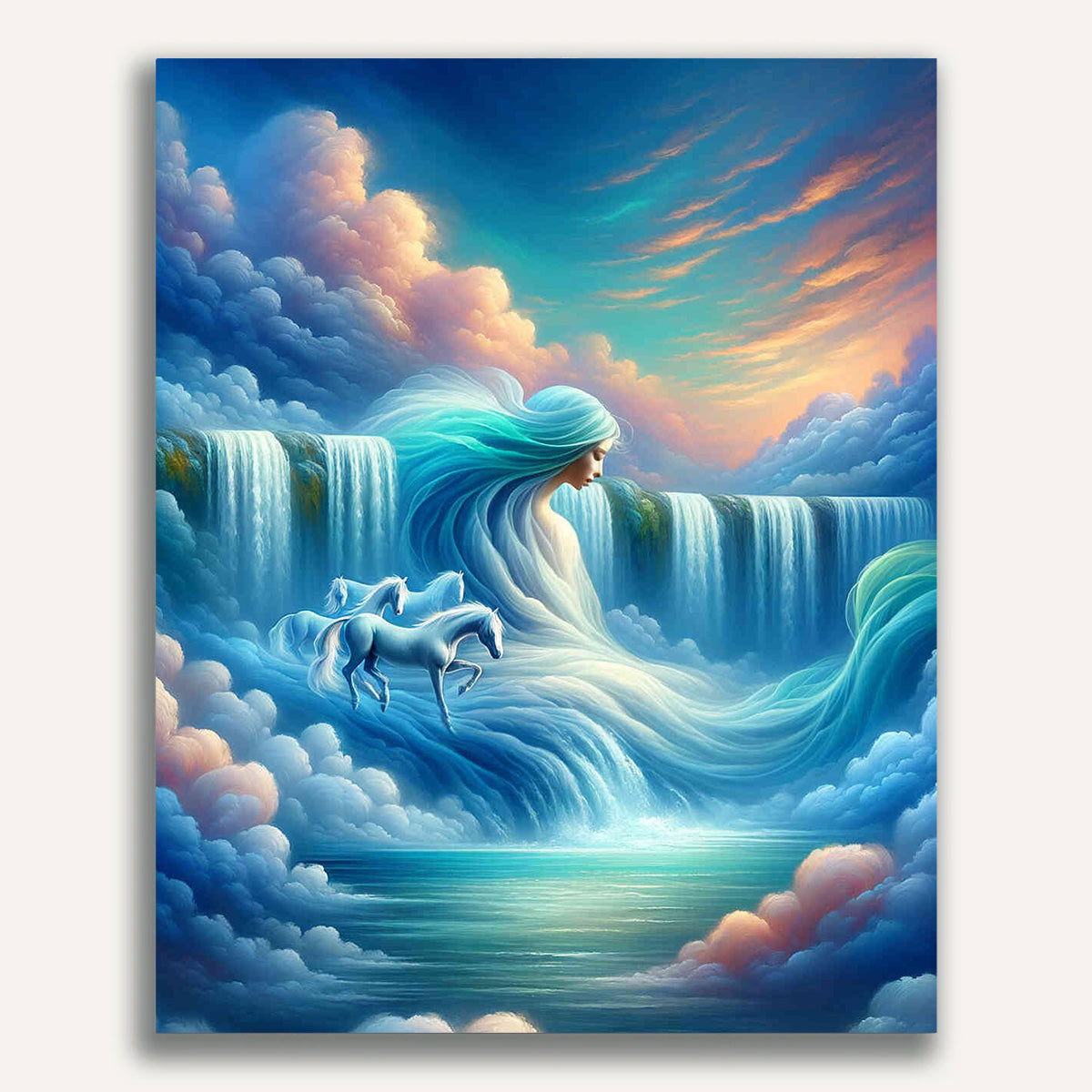 Woman, waterfall - Paint by Numbers
