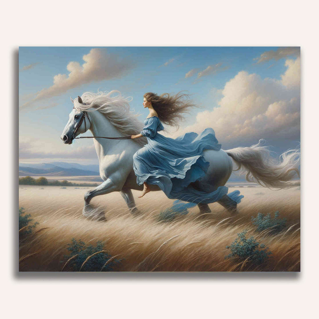 Woman on white horse - Paint by Numbers