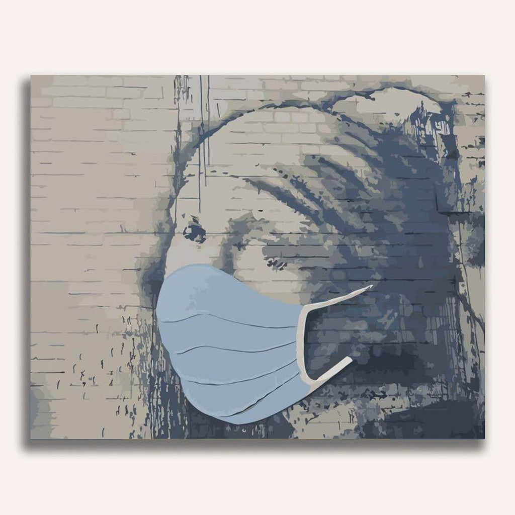 Woman with mouth guard - Banksy