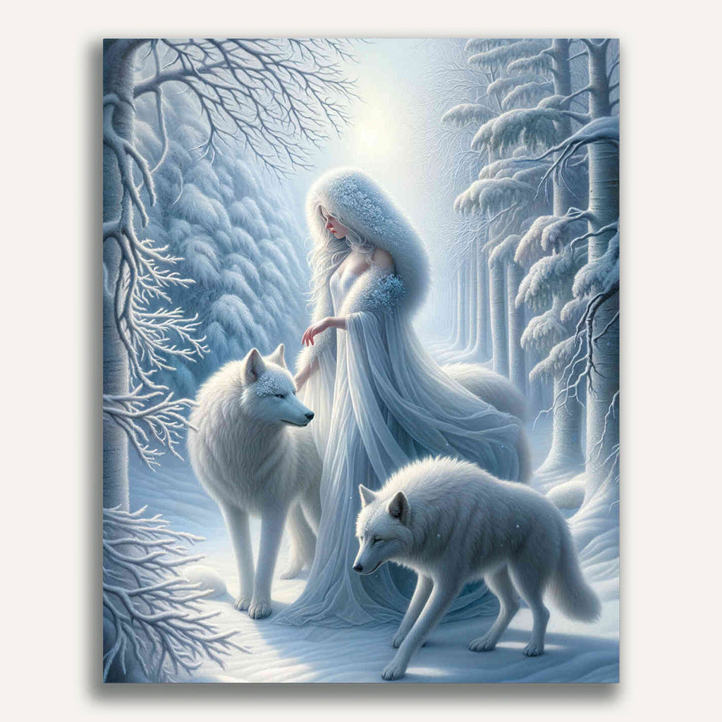 Woman with white wolves - Paint by Numbers