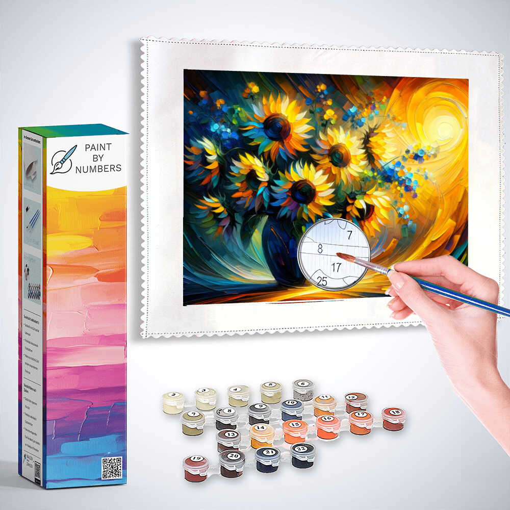 Sunflowers in blue vase - Paint by Numbers