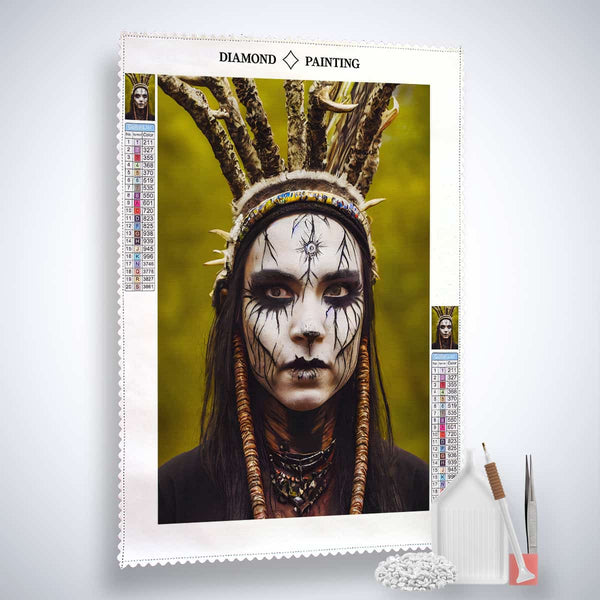 Diamond Painting Kit with Native American design, professional canvas, acrylic diamonds, and tools for Paint by Numbers.